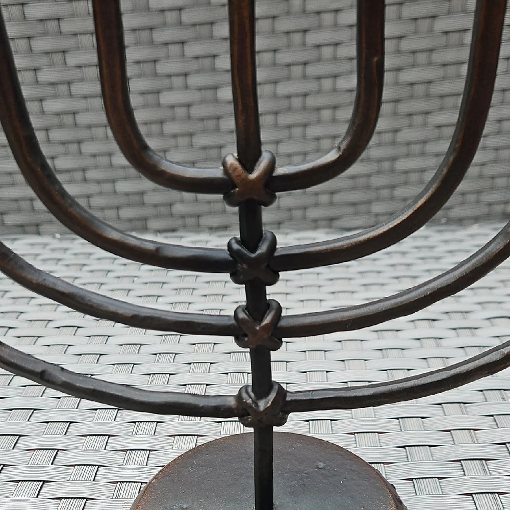 Vintage Crate&Barrel Hanukkah Jewish Menorah Antique Bronze Wrought Iron Holder